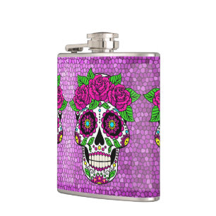 Sugar Skull on Glitter Background Day of the Dead Hip Flask