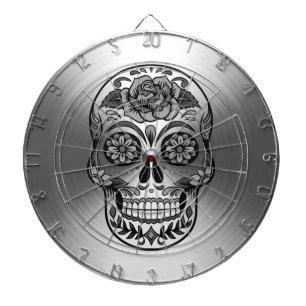 Sugar Skull on Radiant Silver Pattern Dartboard