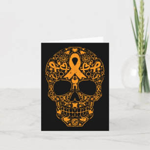 Sugar Skull Orange Ribbon Leukaemia Cancer Awarene Card