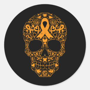 Sugar Skull Orange Ribbon Leukaemia Cancer Awarene Classic Round Sticker