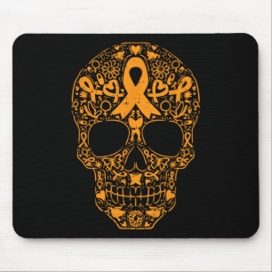Sugar Skull Orange Ribbon Leukaemia Cancer Awarene Mouse Mat