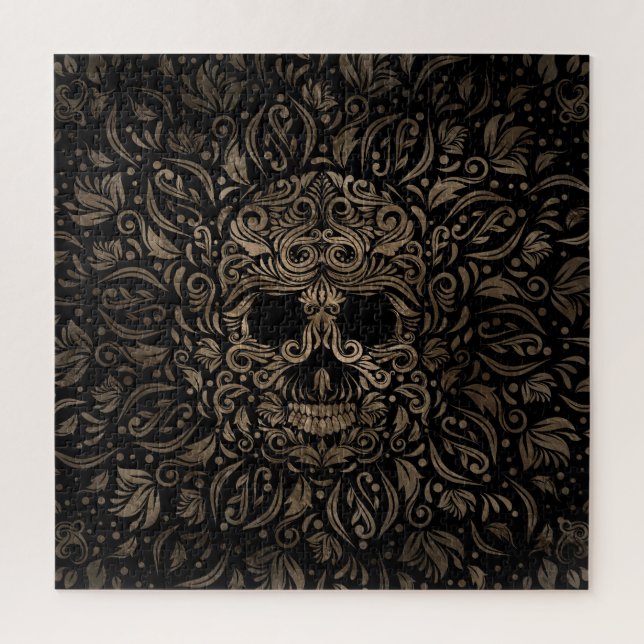 Sugar Skull Ornament Black and Gold Jigsaw Puzzle (Vertical)