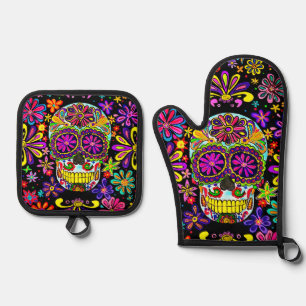 Sugar Skull Oven Mitt & Pot Holder Set