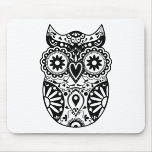 Sugar Skull Owl Black & White Mouse Mat