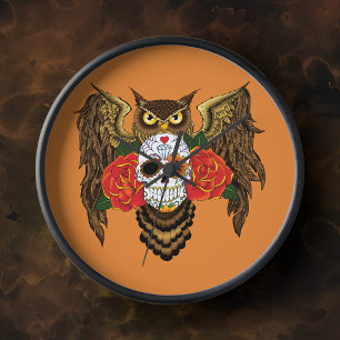 Sugar Skull Owl Clock