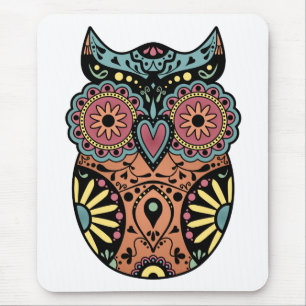 Sugar Skull Owl Colour Mouse Mat