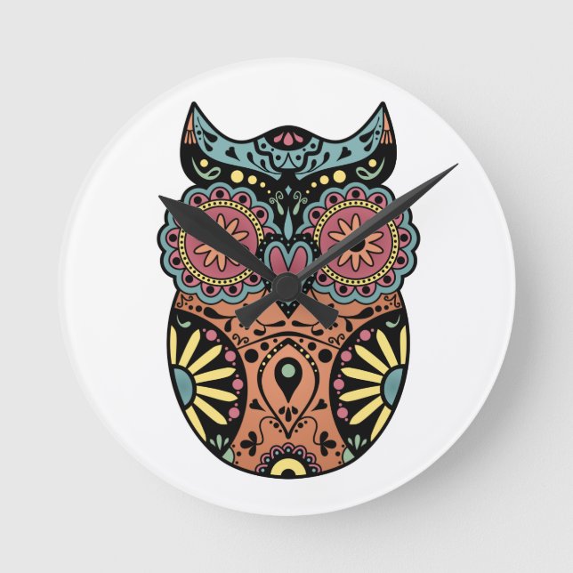 Sugar Skull Owl Colour Round Clock (Front)