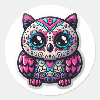 Sugar Skull Owl, day of the dead owl Classic Round Sticker