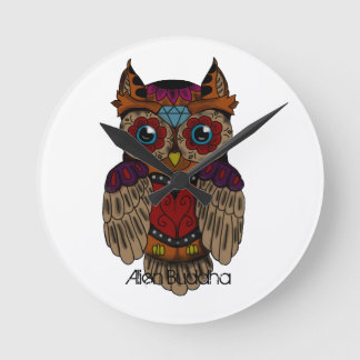 Sugar Skull Owl Hat Round Clock