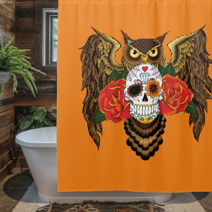 Sugar Skull Owl Shower Curtain