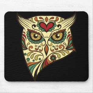 Sugar Skull Owl - Tattoo Design Mouse Mat