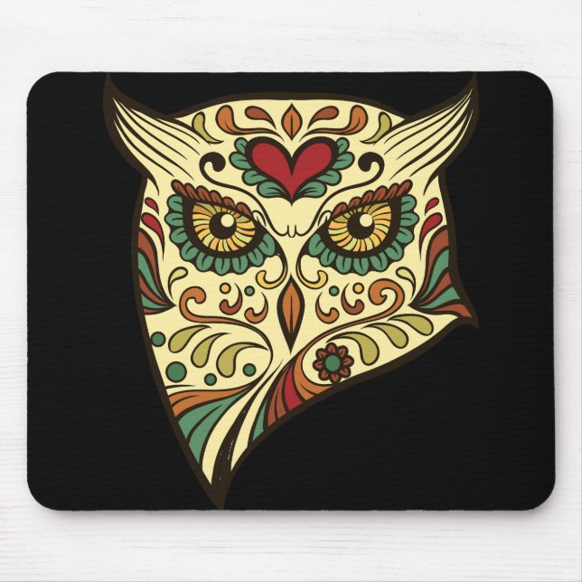 Sugar Skull Owl - Tattoo Design Mouse Mat (Front)