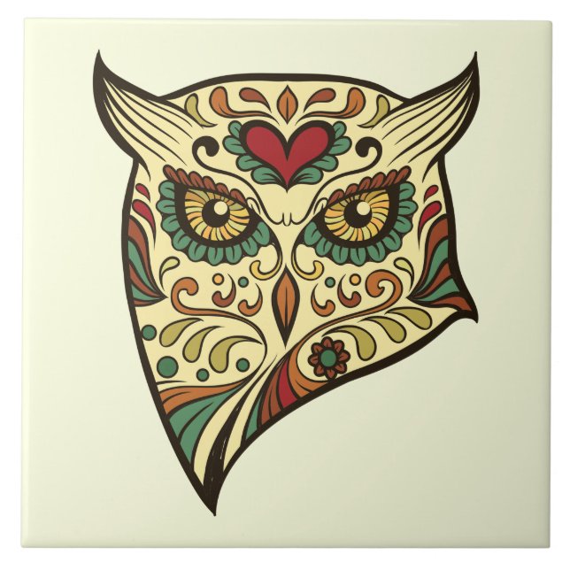 Sugar Skull Owl - Tattoo Design Tile (Front)