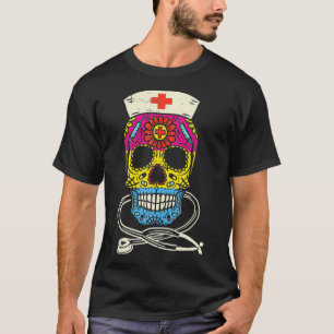 Sugar Skull Panseual Nurse Meican Pan Pride Flag L T-Shirt