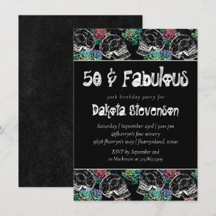 Sugar Skull Pastel Roses   Ombre 50th Birthday Invitation