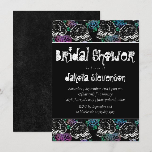 Sugar Skull Pastel Roses | Ombre Bridal Shower Invitation (Front/Back)