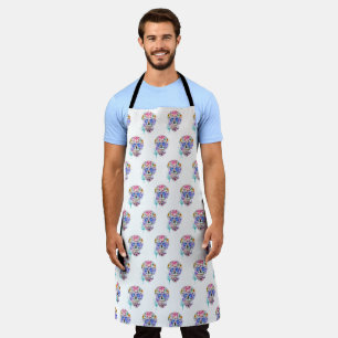 Sugar Skull Pattern Colourful Watercolor Art Famil Apron