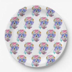 Sugar Skull pattern Inked Day of the Dead Artisan Paper Plate