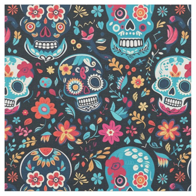 Sugar Skull Pattern-Seamless Cinco De Mayo Fabric (Close Up)