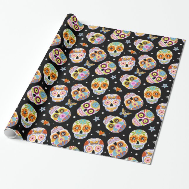 Sugar Skull Pattern Wrapping Paper (Unrolled)