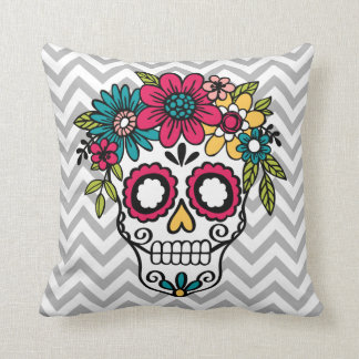 Sugar Skull Pillow, Day of the Dead, Flowers Cushion