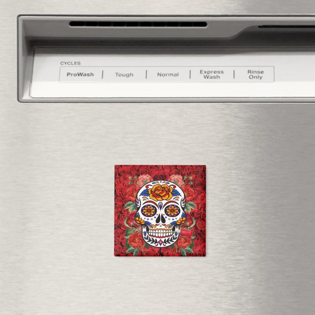 Sugar Skull Pink Red Roses Holidays Kitchen Magnet (In Situ (Dishwasher))