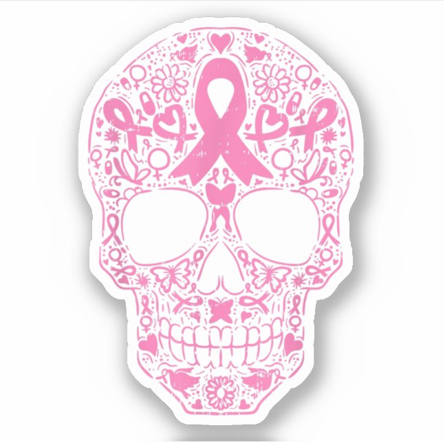 Sugar Skull Pink Ribbon Breast Cancer Awareness (Front)