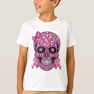 Sugar Skull Pink Ribbon Breast Cancer Awareness Gi T-Shirt