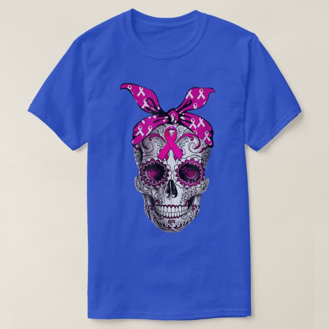 Sugar Skull Pink Ribbon Breast Cancer Awareness Gi T-Shirt (Design Front)