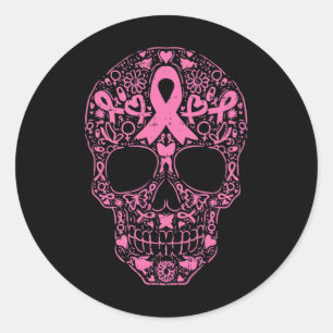 Sugar Skull Pink Ribbon Calavera Breast Cancer Awa Classic Round Sticker