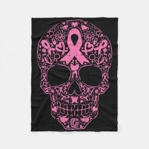 Sugar Skull Pink Ribbon Calavera Breast Cancer Awa Fleece Blanket