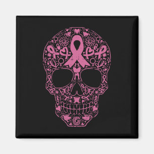 Sugar Skull Pink Ribbon Calavera Breast Cancer Awa Magnet