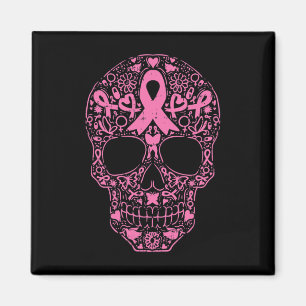 Sugar Skull Pink Ribbon Calavera Breast Cancer Awa Magnet