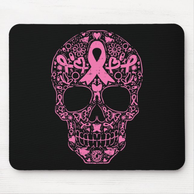 Sugar Skull Pink Ribbon Calavera Breast Cancer Awa Mouse Mat (Front)