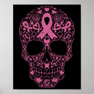 Sugar Skull Pink Ribbon Calavera Breast Cancer Awa Poster