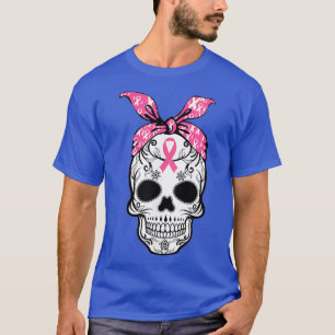 Sugar Skull Pink Ribbon Calavera Breast Cancer T-Shirt