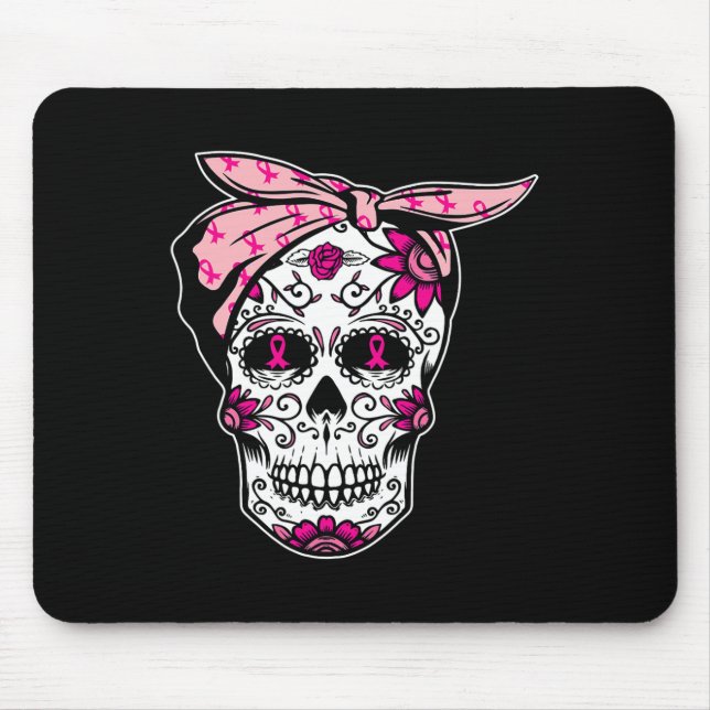 Sugar Skull Pink Ribbon Cool Breast Cancer Awarene Mouse Mat (Front)