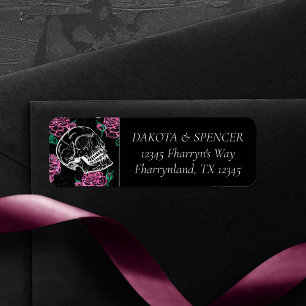 Sugar Skull Pink Roses Girly Gothic Glam Address