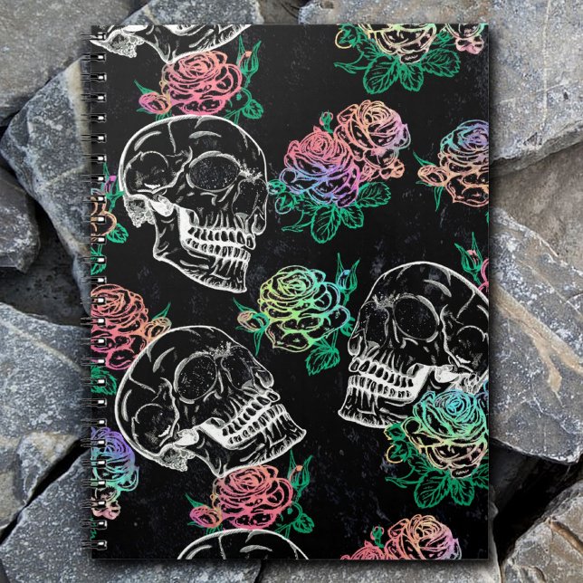 Sugar Skull Pink Roses | Girly Gothic Grunge Glam Notebook (Creator Uploaded)
