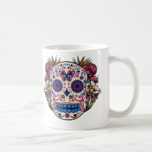 Sugar Skull Pink Roses Multi Coloured Flowers Coffee Mug