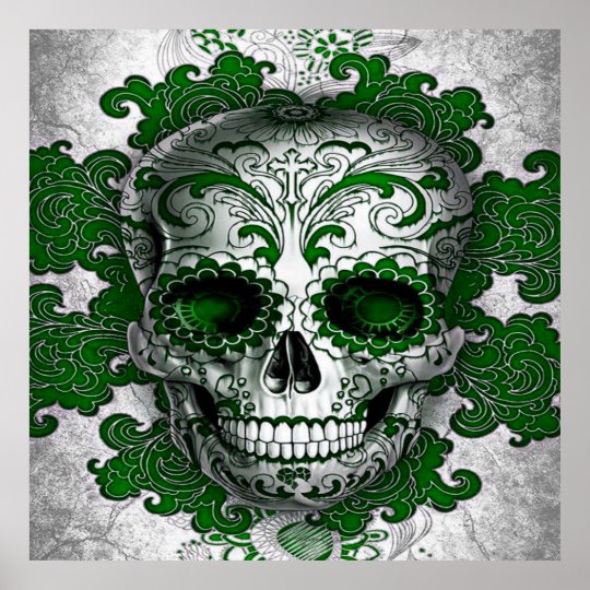 Sugar Skull Poster In Green | Zazzle.co.uk