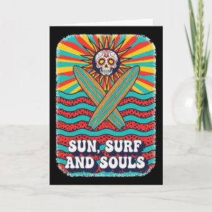 Sugar Skull Psychedelic Sun Retro Surf Ocean Waves Card