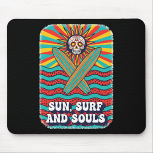 Sugar Skull Psychedelic Sun Retro Surf Ocean Waves Mouse Mat