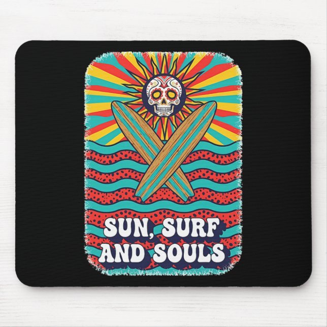 Sugar Skull Psychedelic Sun Retro Surf Ocean Waves Mouse Mat (Front)