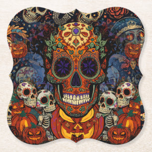 Sugar Skull Pumpkins Fiesta, Calavera Paper Coaster