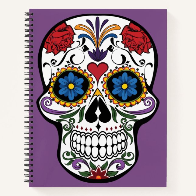 Sugar Skull Purple-Day of The Dead Sketchbook Notebook (Front)