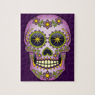 Sugar Skull Purple Floral Jigsaw Puzzle