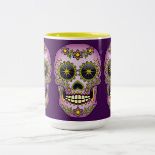 Sugar Skull Purple Floral Two-Tone Coffee Mug