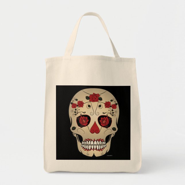 Sugar Skull Red Rose Day of the Dead Tote Bag (Front)