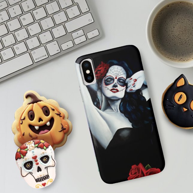 Sugar Skull Red Roses Black Case-Mate iPhone Case (Creator Uploaded)